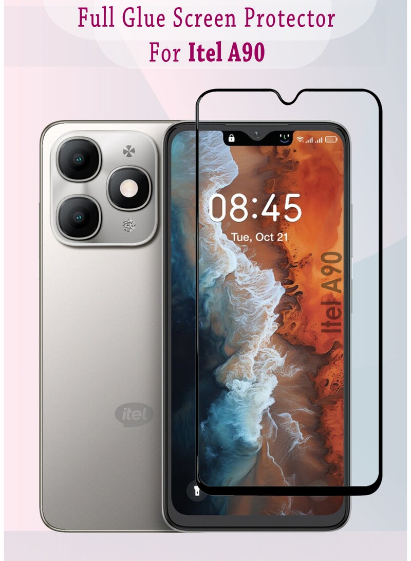 واقي شاشة لهاتف Itel A90 | زجاج مقسّى متوافق مع Itel A90 | واقي شاشة عالي الدقة بالكامل، زجاج مقسّى مقاوم للخدش، تغطية كاملة من الحافة إلى الحافة، مع طقم تركيب سهل - أسود - Image 1