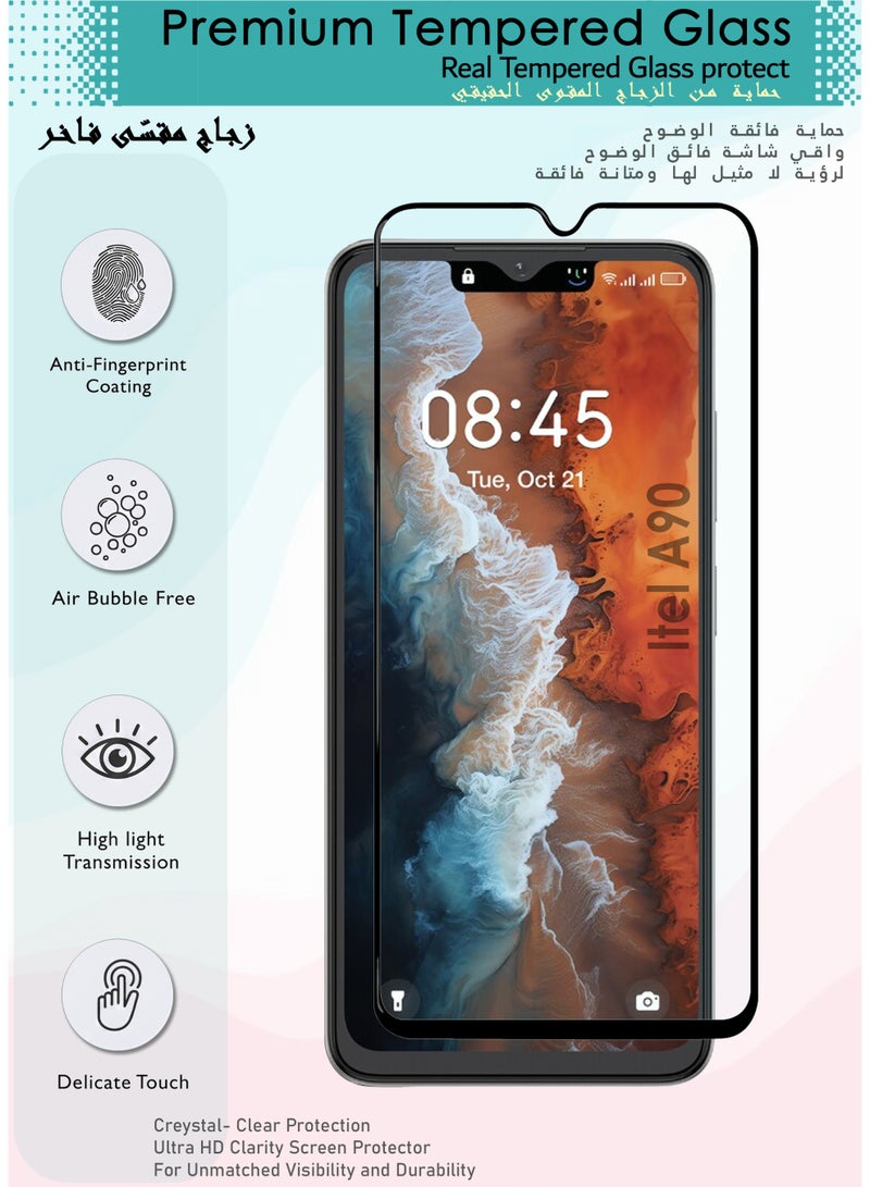 واقي شاشة لهاتف Itel A90 | زجاج مقسّى متوافق مع Itel A90 | واقي شاشة عالي الدقة بالكامل، زجاج مقسّى مقاوم للخدش، تغطية كاملة من الحافة إلى الحافة، مع طقم تركيب سهل - أسود - Image 2