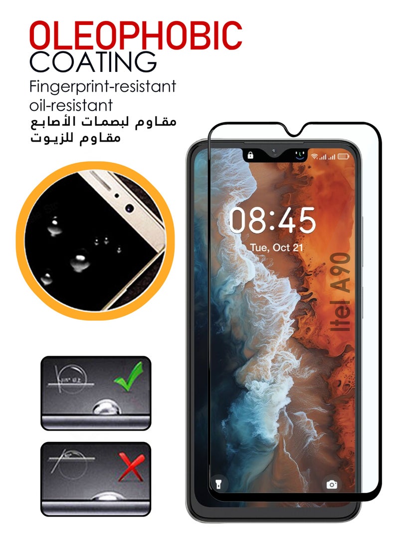 واقي شاشة لهاتف Itel A90 | زجاج مقسّى متوافق مع Itel A90 | واقي شاشة عالي الدقة بالكامل، زجاج مقسّى مقاوم للخدش، تغطية كاملة من الحافة إلى الحافة، مع طقم تركيب سهل - أسود - Image 4