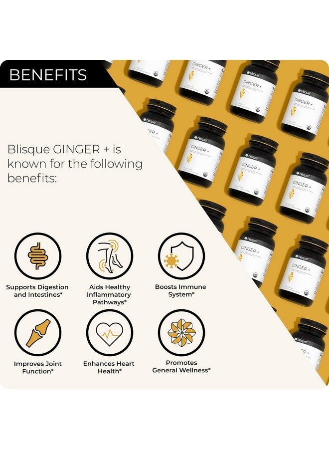 Blisque - Organic Ginger Supplement | for Digestive System, Joint Support, and Heart Health | 90 Capsules - Image 2