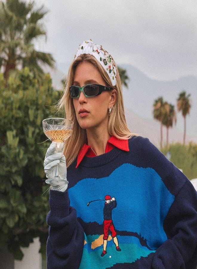 سيالكسهيني عصابات رأس للجولف للنساء، إكسسوارات جولف، حقيبة كرة الجولف، عربة الجولف، عصابات رأس للمضارب، عصابة رأس مرصعة بأحجار الراين واللؤلؤ، عصابة رأس رياضية ليوم المباراة، إكسسوارات شعر للجولف، ملابس، هدايا (النمط أ) - Image 3