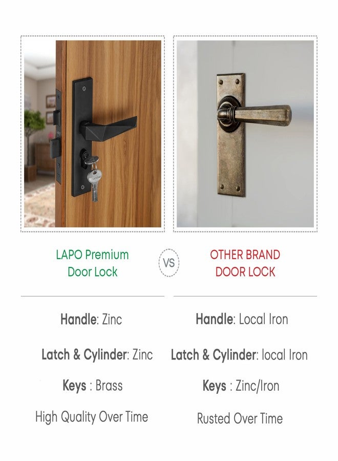 LAPO Heavy Duty Mortise Lock Set - Main Door Handle Lock with 60mm Cylinder, 45x45mm Lock Body, Key Lock for Home, Office, Hotel, Bedroom (Black Finish, 3 Years Warranty) Cy-126 - Image 3