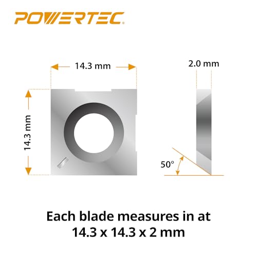 POWERTEC 14.3mm Carbide Inserts Cutter Knives for Spiral & Helical Cutterheads - Fits Wen PL1326, JT630H & Rikon 25-130H, Tungsten Carbide Replacement Blades for Planer and Jointer (14301) - Image 2