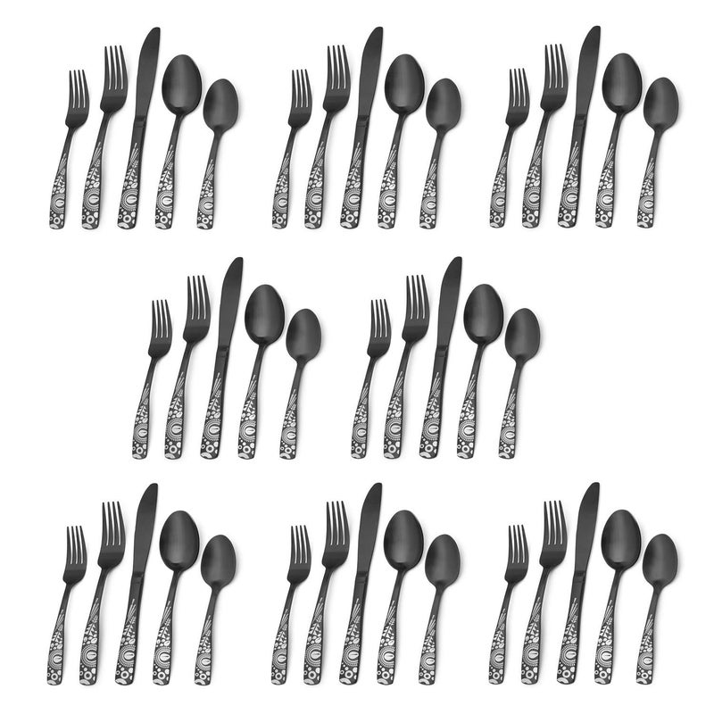 Matte Black Silverware Set Bysta 40Piece Stainless Steel Flatware Set Kitchen Utensil Set Service for 8 Tableware Cutlery Set for Home and Restaurant Dishwasher Safe Satin Finish