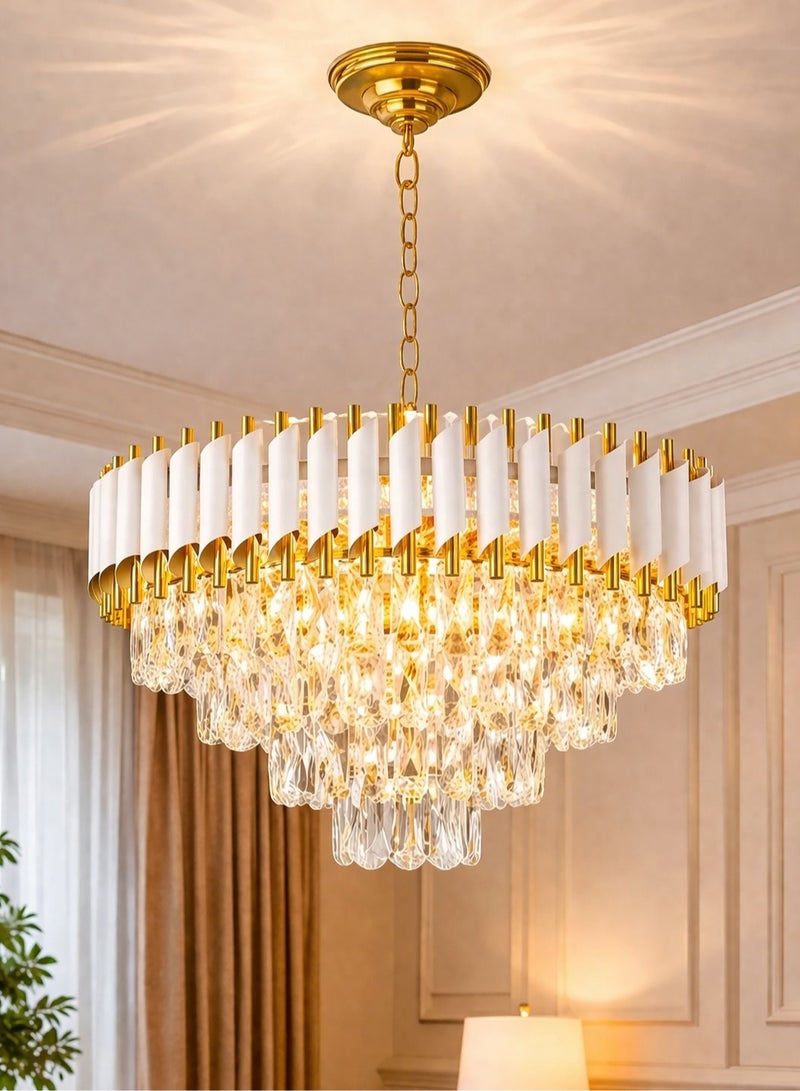 AL THURAYAT Elegant White Crystal Chandelier 40cm – Modern Ceiling Light Fixture for Living Room, Bedroom & Luxury Decor - Image 1