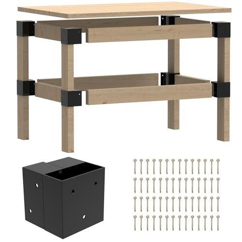 Neorexon Workbench Bracket Kit 8PCS, Heavy Duty 3-Way Brackets for Garage Workbench Legs Bracket, Metal DIY Workbench Kit for Shelving, Work Table, Fits 2x4(Actual 1.5"x3.5")Wood, Lumber Not Included - Image 1