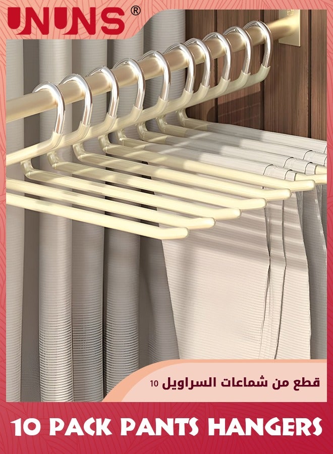 UNUNS 10 Pack Pants Hangers,Closet Clothes Hangers,Non-Slip Trouser Hangers,Open Ended Easy Slid Jean Hangers,Durable Anti-Rust Coat Hangers,Space Saving Hangers For Women Men Kids,Beige - Image 1