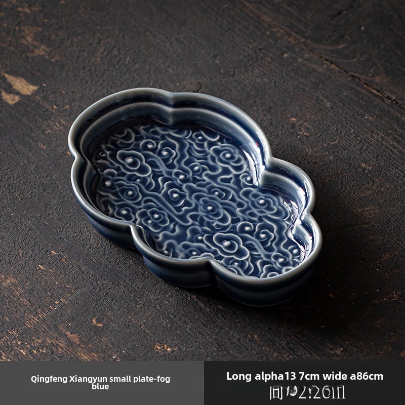 Vintage Ceramic Tea Tray Creative Lotus Snack PlateQingfeng Xiangyun Small Plate [Ji Blue]] Qingfeng Xiangyun Small Plate [Ji Blue]] 