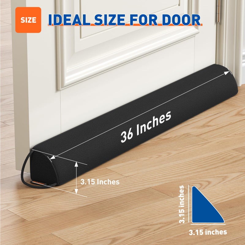 MAGZO Door Draft Stopper 36 Inches, Weighted Triangular Door Snake for Winter Noise Blocker with Hook Loops,Black - Image 2