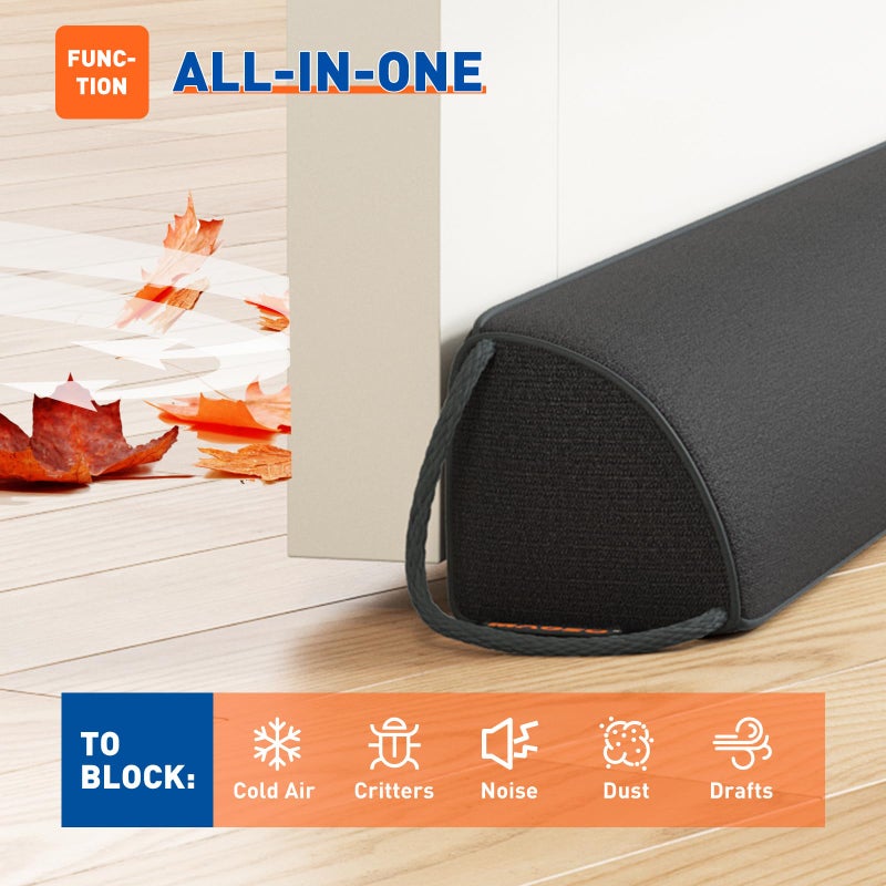 MAGZO Door Draft Stopper 36 Inches, Weighted Triangular Door Snake for Winter Noise Blocker with Hook Loops,Black - Image 4