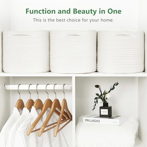 ECDYQXVU Cotton Rope Storage Basket, 15x10x9 Inches, Woven Basket for Shelves, Clothes, Toys, Towels, Books, and Laundry, Durable and Stylish, White (1 Pack) - Image 5