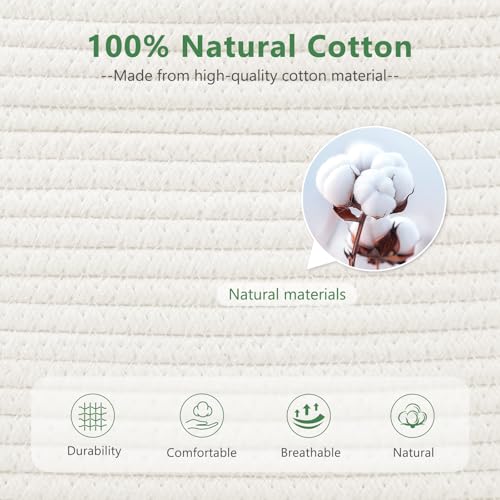 ECDYQXVU Cotton Rope Storage Basket, 15x10x9 Inches, Woven Basket for Shelves, Clothes, Toys, Towels, Books, and Laundry, Durable and Stylish, White (1 Pack) - Image 2