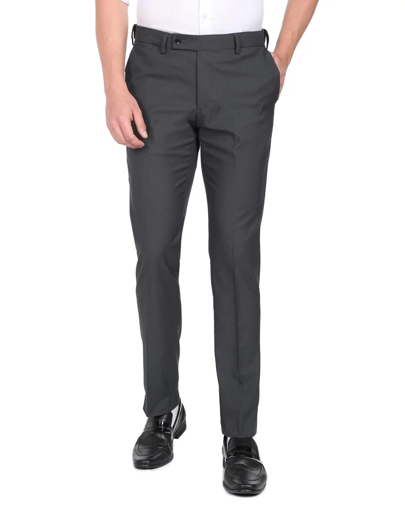 Arrow Dark Grey Mid Rise Tailored Trousers for Men | Best Price UAE