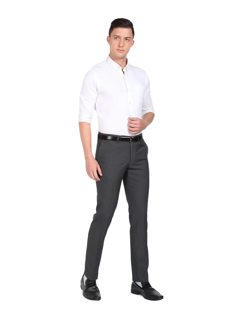 Arrow Dark Grey Mid Rise Tailored Trousers for Men | Best Price UAE