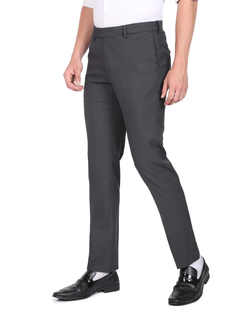 Arrow Dark Grey Mid Rise Tailored Trousers for Men | Best Price UAE