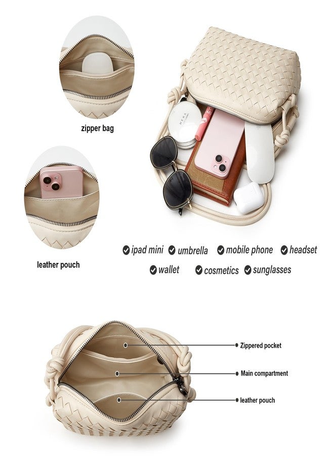 Sumrains Woven Crossbody Bag for Women: Classic Handwoven Vegan Leather Bag - Effortless Minimalist & Compact for Daily Wear (Seashell Color) - Image 4