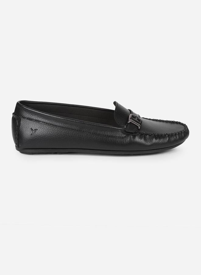 YOHO Black Buckle Detail Round Toe Loafers - Image 2