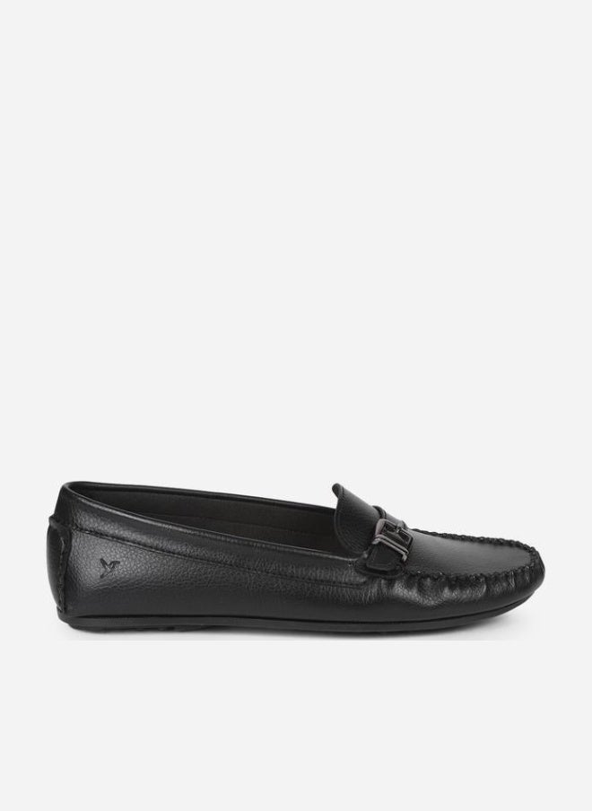 YOHO Black Buckle Detail Round Toe Loafers - Image 1