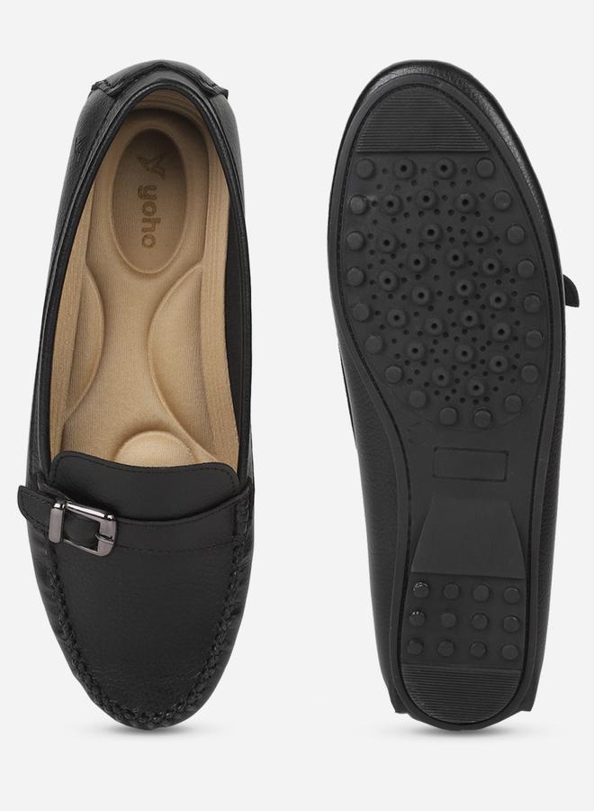 YOHO Black Buckle Detail Round Toe Loafers - Image 3