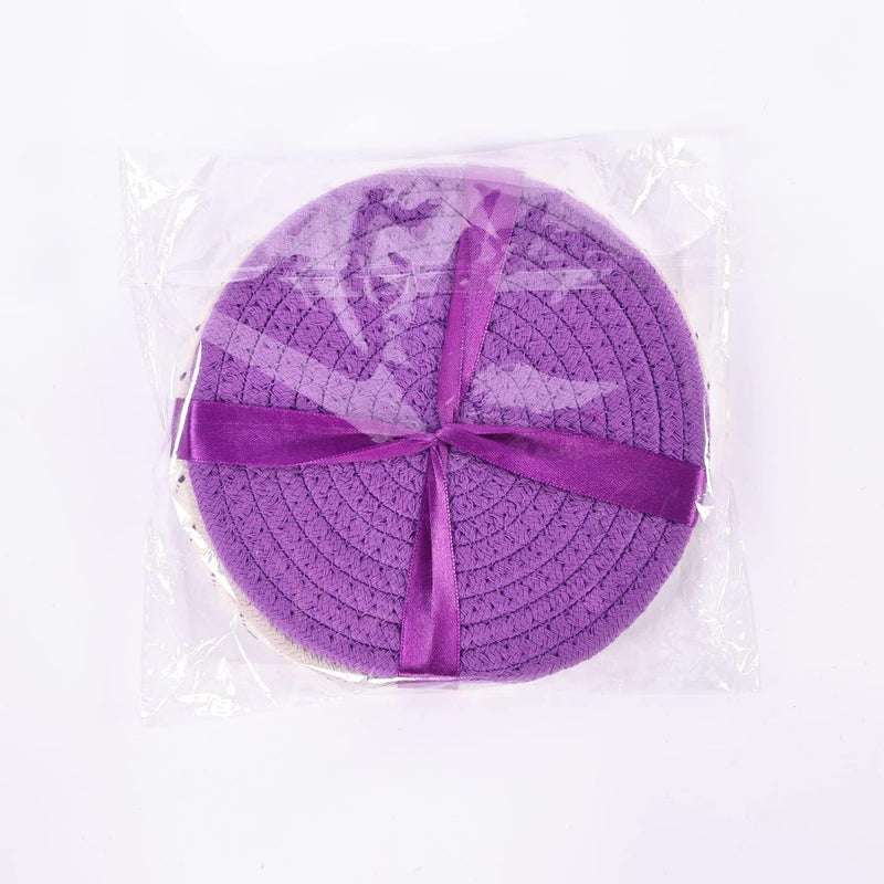 vigor path 100 Cotton Thread Weave Potholders and Trivets  Stylish Coasters Hot Pads Hot Mats Spoon Rest Set of 3  7 Inch Diameter Placemats  Perfect for Cooking and Baking by Diameter Purple - Image 4