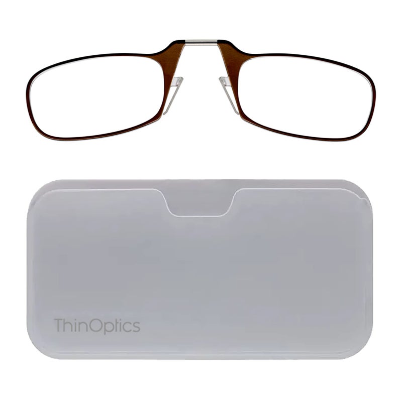 ThinOptics Reading Glasses White Universal Pod Case Brown Frames 100 Strength Readers Brown Frames White Case 44 mm