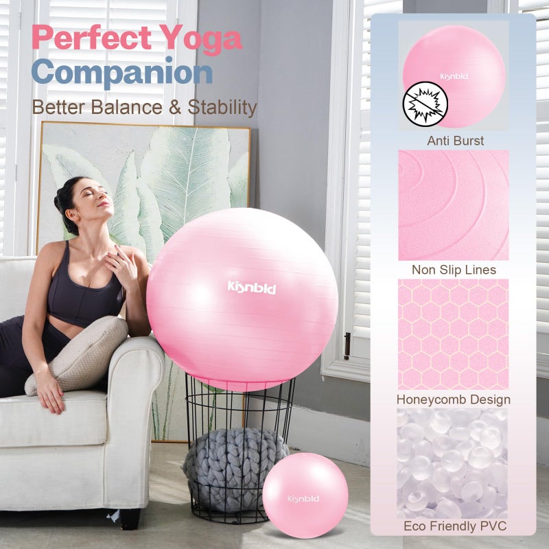 kisnbld Exercise Ball, Extra Thick Yoga Ball for Workout Pregnancy Stability, 4 Sizes Anti-Burst Balance Ball with Foot Pump - Heavy Duty Fitness Ball Chair for Office, Home & Gym - Image 4