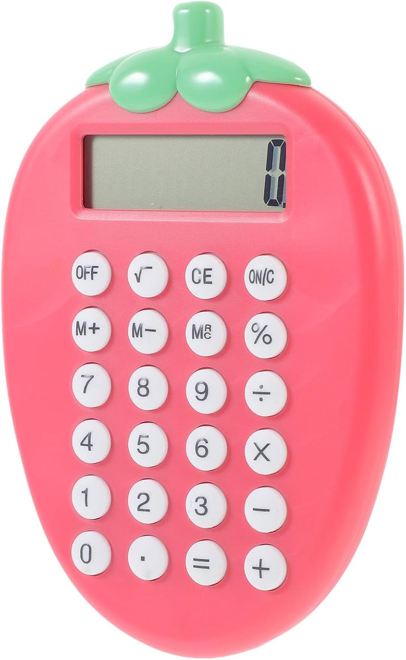 COHEALI Solar-Powered Small Strawberry Calculator LCD Display Portable Vibrant Basic Calculator for Students and Office Use Creative Design Pocket for School and Home - Image 1