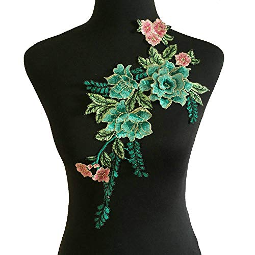 ZALALAA 1pcs 3D Flowers Embroidered Patch for Clothing DIY Clothes Decorations Fabric Patches Peacock Blue - Image 1