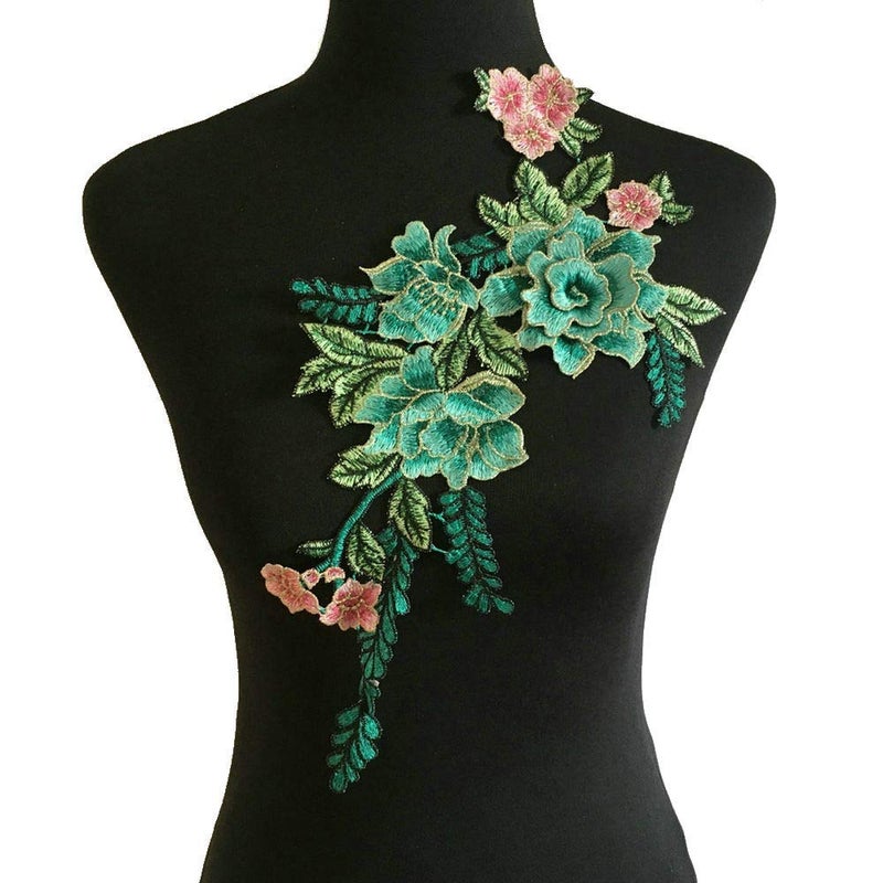 ZALALAA 1pcs 3D Flowers Embroidered Patch for Clothing DIY Clothes Decorations Fabric Patches Peacock Blue - Image 3
