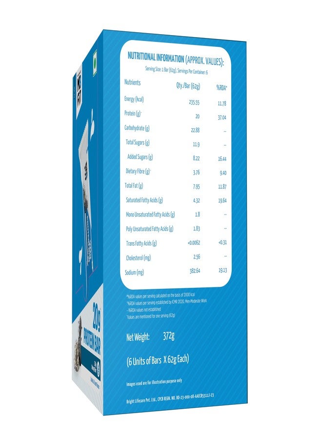 مسل بلايز ألواح بروتين MuscleBlaze 20 غرام (بنكهة الكوكيز والكريمة، عبوة من 6 قطع) | مزيج بروتين، وجبات خفيفة صحية غنية بالبروتين | للطاقة واللياقة البدنية - Image 4