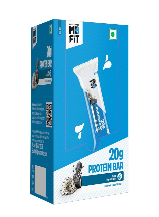 مسل بلايز ألواح بروتين MuscleBlaze 20 غرام (بنكهة الكوكيز والكريمة، عبوة من 6 قطع) | مزيج بروتين، وجبات خفيفة صحية غنية بالبروتين | للطاقة واللياقة البدنية - Image 1