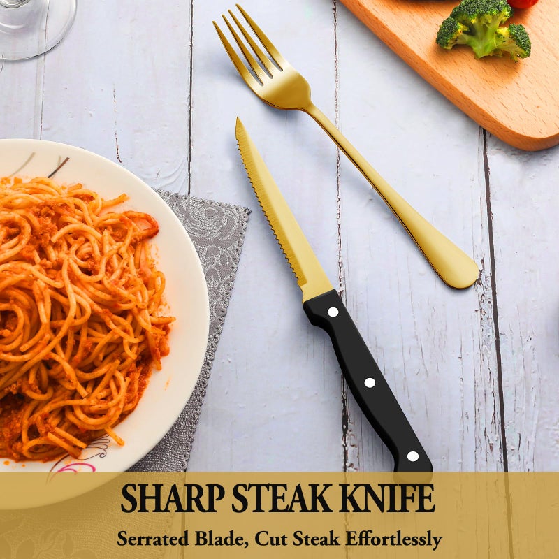 MUTNITT 24 Pcs Gold Silverware Set with Steak Knives, Stainless Steel Flatware Cutlery Set Service for 4, Kitchen Tableware Set, Utensil Set for Home and Restaurant, Knives Forks Spoon Set, Dishwasher Safe - Image 5
