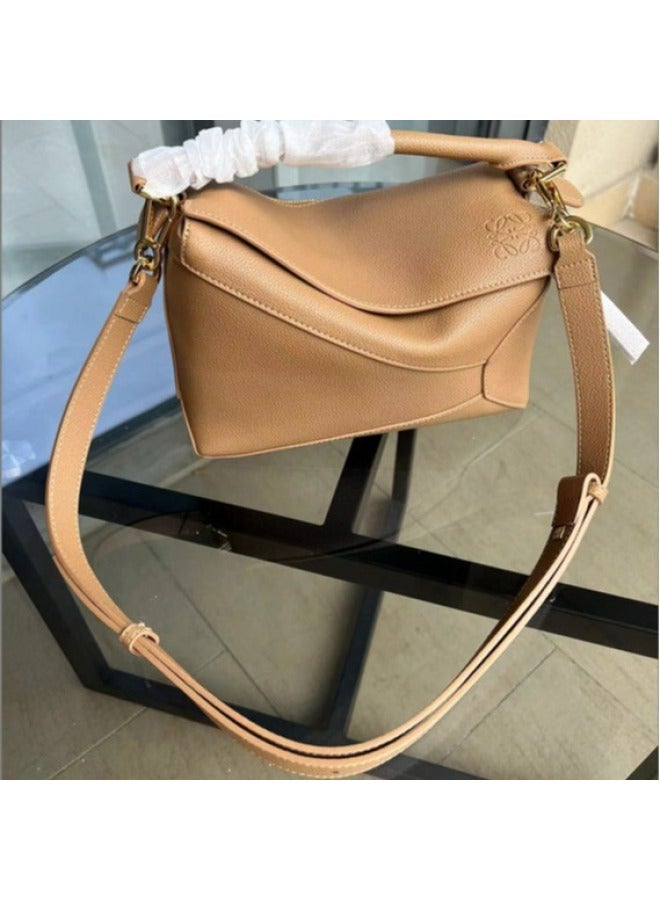Luojia 24 Geometric Bag Original Leather Puzzle Edge Box Bag Large Capacity Cowhide Ladies Crossbody Bag-Color:Black Gold Buckle-Size:24cm Blank  - Image 5