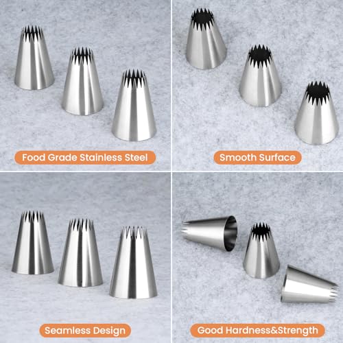 Kasmoire 3Pcs Churro Piping Bags and Tips Set,Stainless Steel 9FT Icing Tips Set with 10Pcs Disposable Piping Bags,Open Star Pastry Tips for Cake Decorating - Image 4