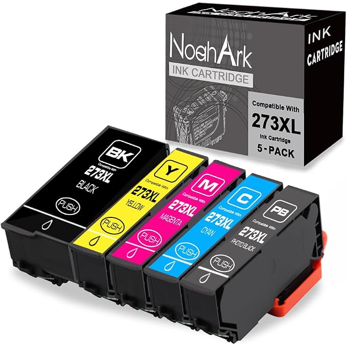 NoahArk 5 Packs 273XL Remanufacture Ink Cartridge Replacement for 273XL 273 XL T273XL for Expression Premium XP-520 XP-800 XP-600 XP-610 XP-620 XP-820 XP-810 Printer (1BK/1PBK/1C/1M/1Y)
