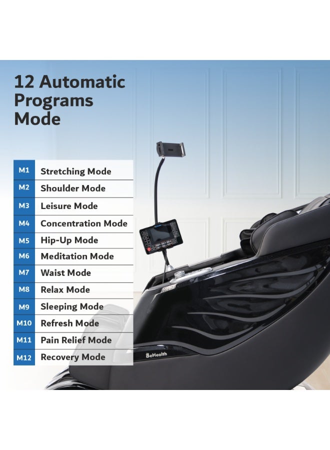 BeHealth كرسي مساج بي هيلث فلاي لوكس كامل الجسم مع تقنية 3D SL-Track المتقدمة، تحكم صوتي ذكي، 12 برنامج تلقائي، مساج هوائي كامل الجسم، علاج حراري، انعدام الجاذبية، أسطوانات للقدم، شحن لاسلكي وتحكم صوتي. - Image 3