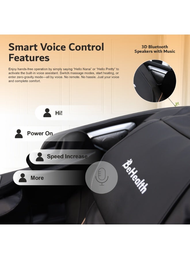 BeHealth كرسي مساج بي هيلث فلاي لوكس كامل الجسم مع تقنية 3D SL-Track المتقدمة، تحكم صوتي ذكي، 12 برنامج تلقائي، مساج هوائي كامل الجسم، علاج حراري، انعدام الجاذبية، أسطوانات للقدم، شحن لاسلكي وتحكم صوتي. - Image 4