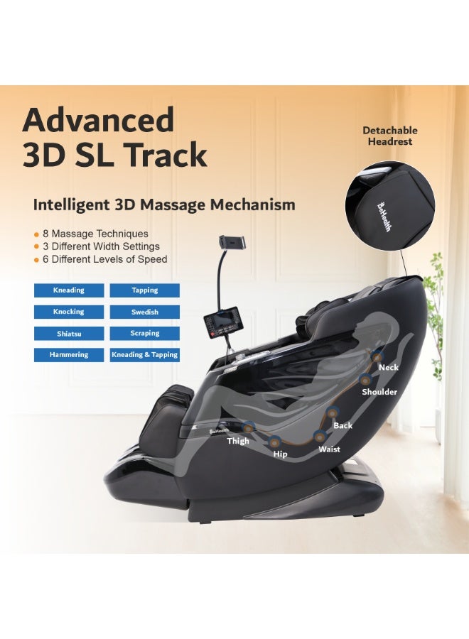 BeHealth كرسي مساج بي هيلث فلاي لوكس كامل الجسم مع تقنية 3D SL-Track المتقدمة، تحكم صوتي ذكي، 12 برنامج تلقائي، مساج هوائي كامل الجسم، علاج حراري، انعدام الجاذبية، أسطوانات للقدم، شحن لاسلكي وتحكم صوتي. - Image 2