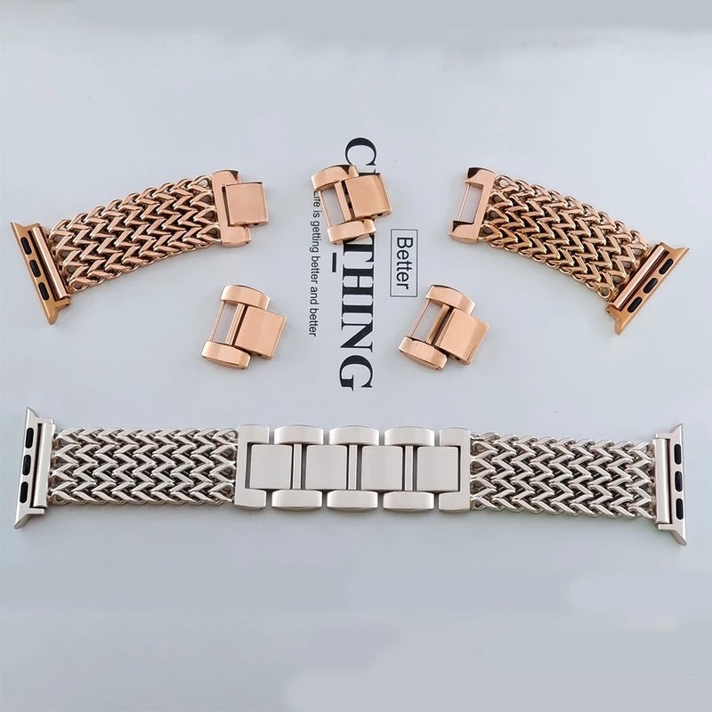 Bluejw Luxury Four-Row Chain Braided Heart Stainless Steel Mesh Band for Apple Watch 44mm 45mm 49mm – Premium Replacement Strap - Image 4