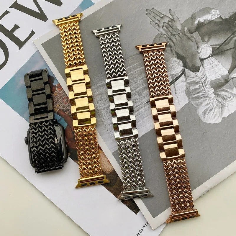 Bluejw Luxury Four-Row Chain Braided Heart Stainless Steel Mesh Band for Apple Watch 44mm 45mm 49mm – Premium Replacement Strap - Image 5