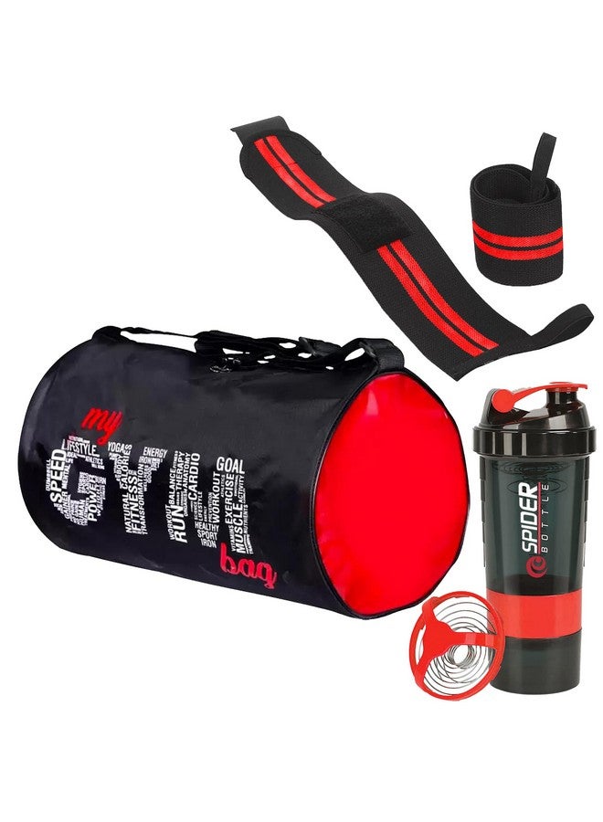 FIT FOCUS All-in-One Fitness Combo Gym Shaker, Gym Bag & Wristband for Men & Women || Shaker Bottle 500 ml || My GymBag for Fitness | Shoulder Gym Bags | Wrist Support Gym Band Men and Women (Red) - Image 1