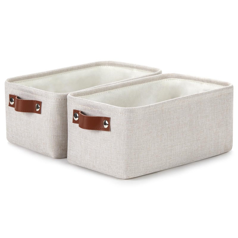 DULLEMELO Storage Baskets Large 16x12x12 Tall Rectangular Baskets Fabric Storage Bins for Organizing Collapsible Shelf Baskets Boxes for Closet Clothes Toys 2 PackWhiteKhaki - Image 2