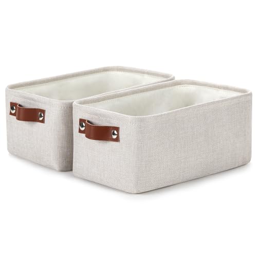DULLEMELO Storage Baskets Large 16x12x12 Tall Rectangular Baskets Fabric Storage Bins for Organizing Collapsible Shelf Baskets Boxes for Closet Clothes Toys 2 PackWhiteKhaki - Image 1