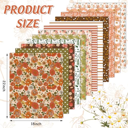 Whaline 12 Pcs Spring Boho Cotton Fabric Bundles Watercolor Flower Floral Greenery Fat Quarters Retro Garden Quilting Patchwork for DIY Handmade Crafting 18 x 22 Inch - Image 3