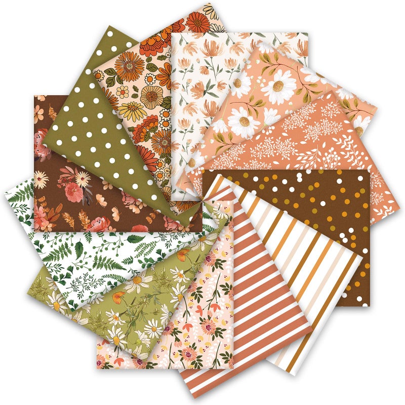 Whaline 12 Pcs Spring Boho Cotton Fabric Bundles Watercolor Flower Floral Greenery Fat Quarters Retro Garden Quilting Patchwork for DIY Handmade Crafting 18 x 22 Inch - Image 2