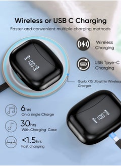 Garlo True Wireless Earbuds, Bluetooth Earphones 60H Playback, CVC Noise Cancelling with Wireless Charging Case, in-Ear Stereo Wireless Earphones Built-in Mic, LED Display, IPX7 Waterproof Sport Headphones  - Image 3
