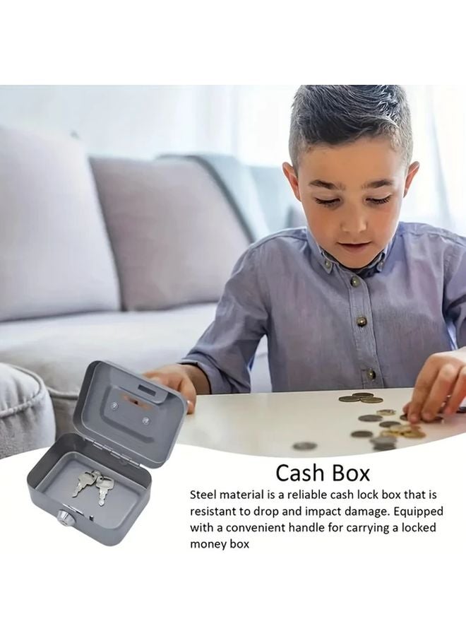 Grey Portable Safe With Key Durable Metal Security Lock Box No Power Required - Image 5