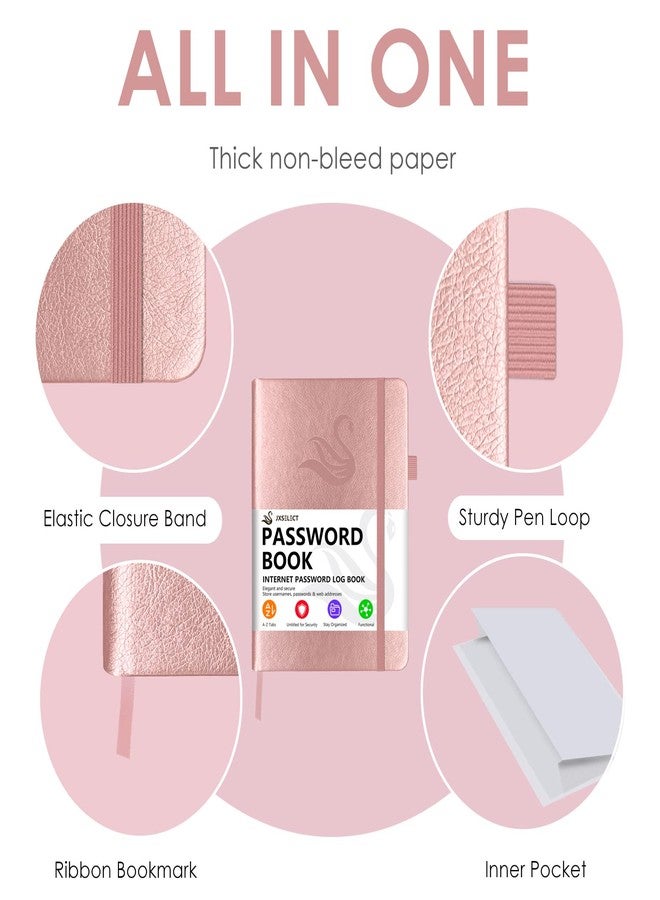 Jxselect Elegant Password Book with Alphabetical Tabs - Hardcover Password Book for Internet Website Address Login - 5.2" x 7.6" Password Keeper and Organizer w/Notes Section & Back Pocket (Rose Gold) - Image 3