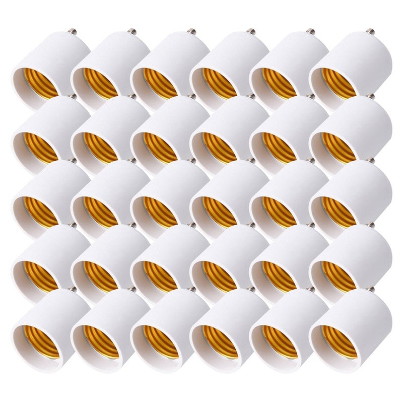 JACKYLED GU24 to E26 E27 Adapter 30-Pack Heat Resistant Up to 392℉ Fire Resistant Converts GU24 Bi-Pin Based Fixture to E26 E27 Standard Screw-in Socket - Image 1