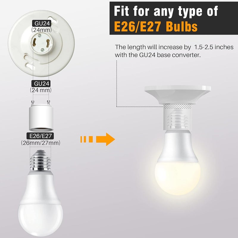 JACKYLED GU24 to E26 E27 Adapter 30-Pack Heat Resistant Up to 392℉ Fire Resistant Converts GU24 Bi-Pin Based Fixture to E26 E27 Standard Screw-in Socket - Image 5